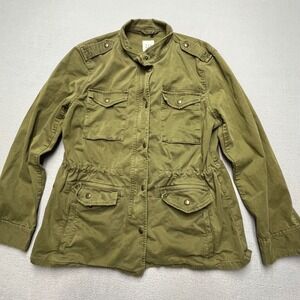GAP Womens Olive Green Utility Field Jacket Cotton Twill Drawstring Waist Medium
